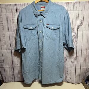 Mens 3XL Wrangler Light Blue Wash Button Front Western Cotton Blend Denim Shirt